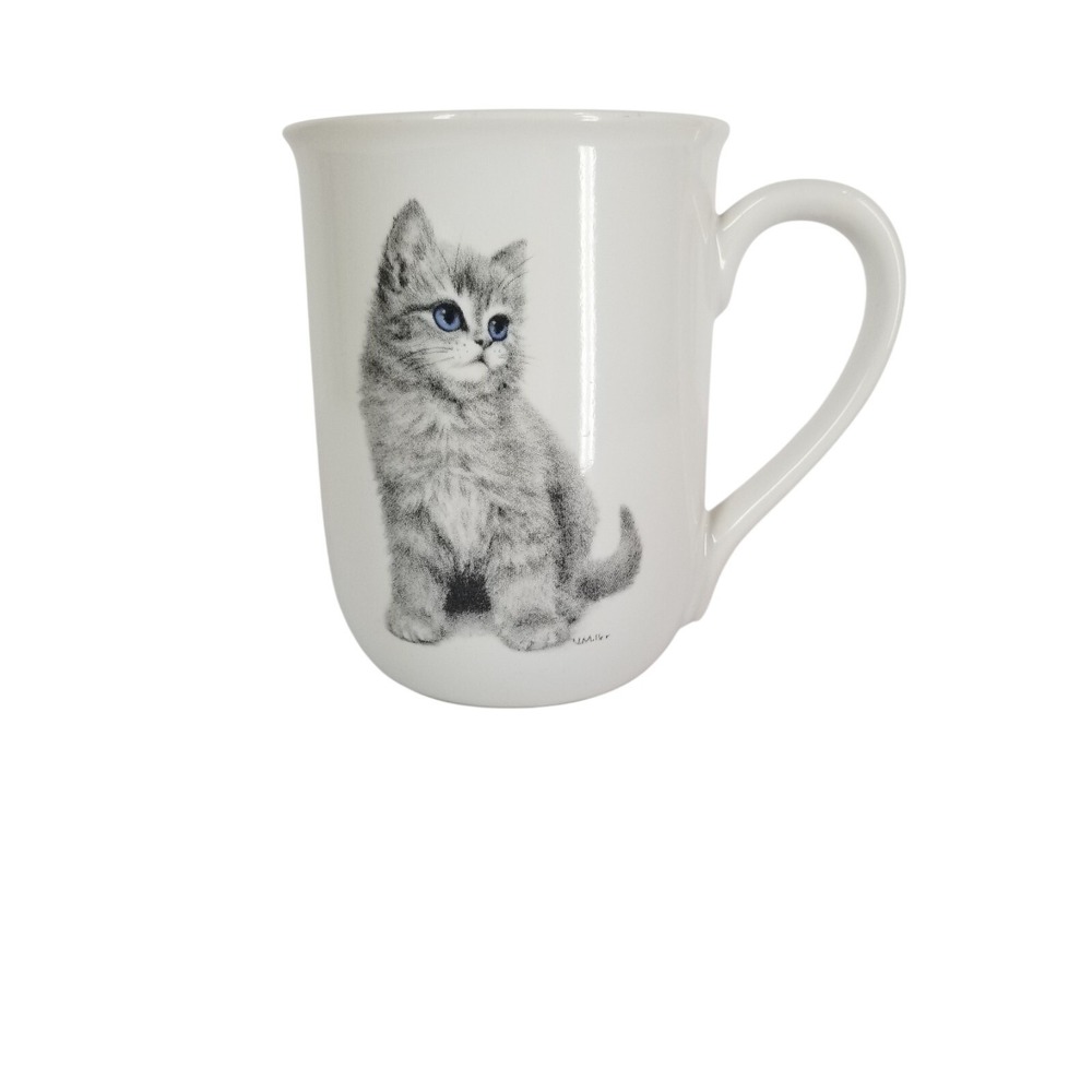 OTAGIRI Japan Gray Cat Kitten Blue Eyes Coffee Mug Vintage Collectable Kitty - Picture 2 of 7